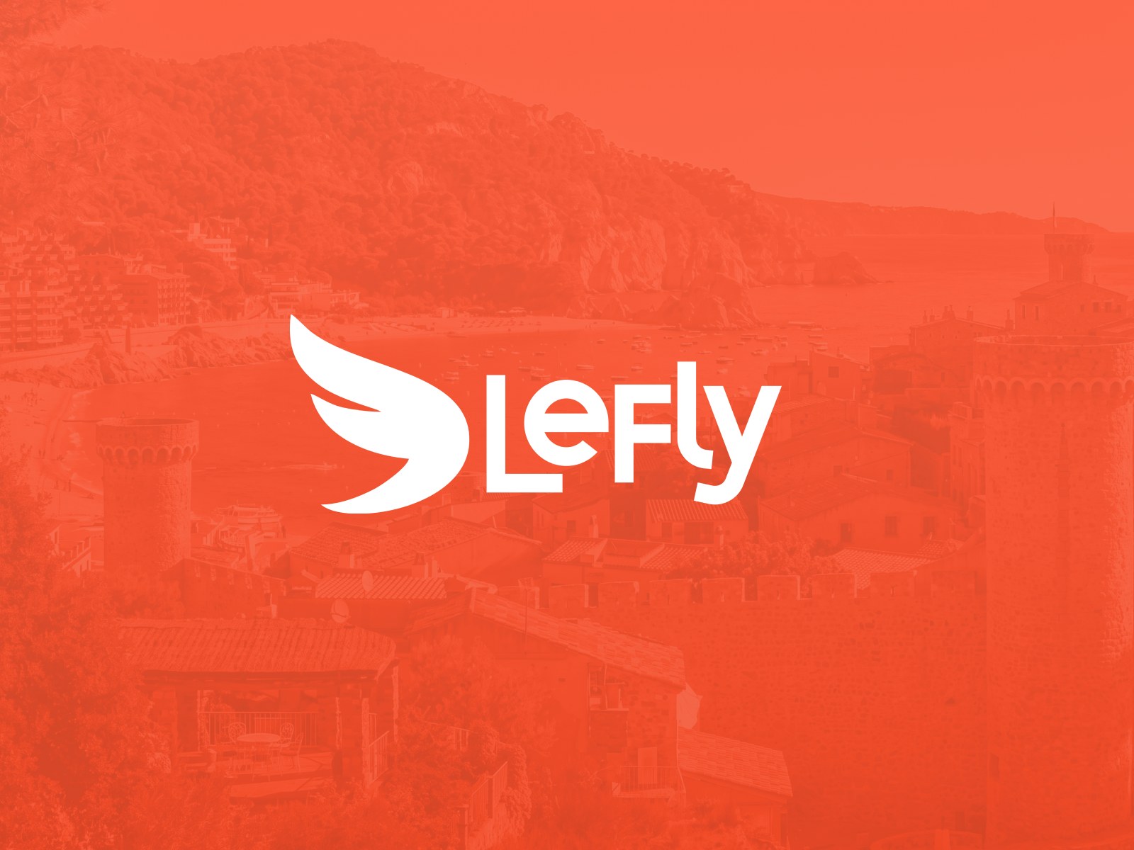 Capa do projeto LeFly: logo sobre paisagem litorânea em laranja