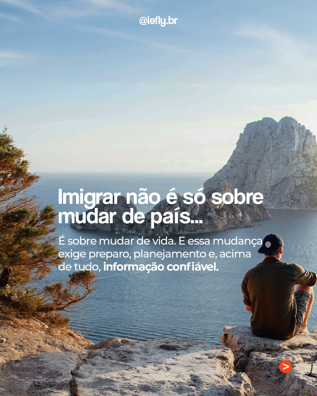 Tela 2: pessoa sentada numa pedra olhando o mar; imigrar não é só sobre mudar de país