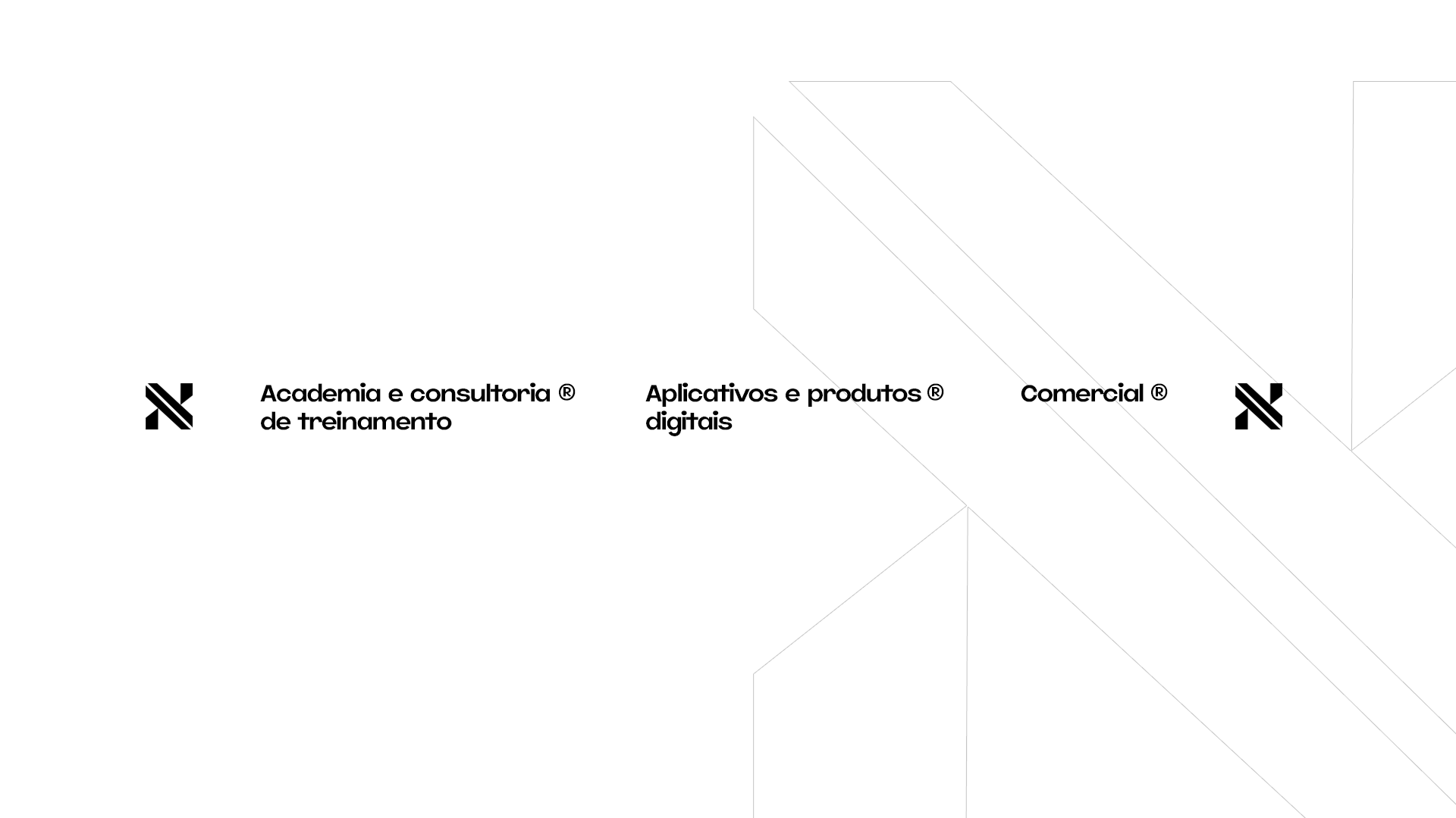 Prancha de arquitetura de marca: símbolo N e as frentes Academia e consultoria de treinamento, Aplicativos e produtos digitais e Comercial