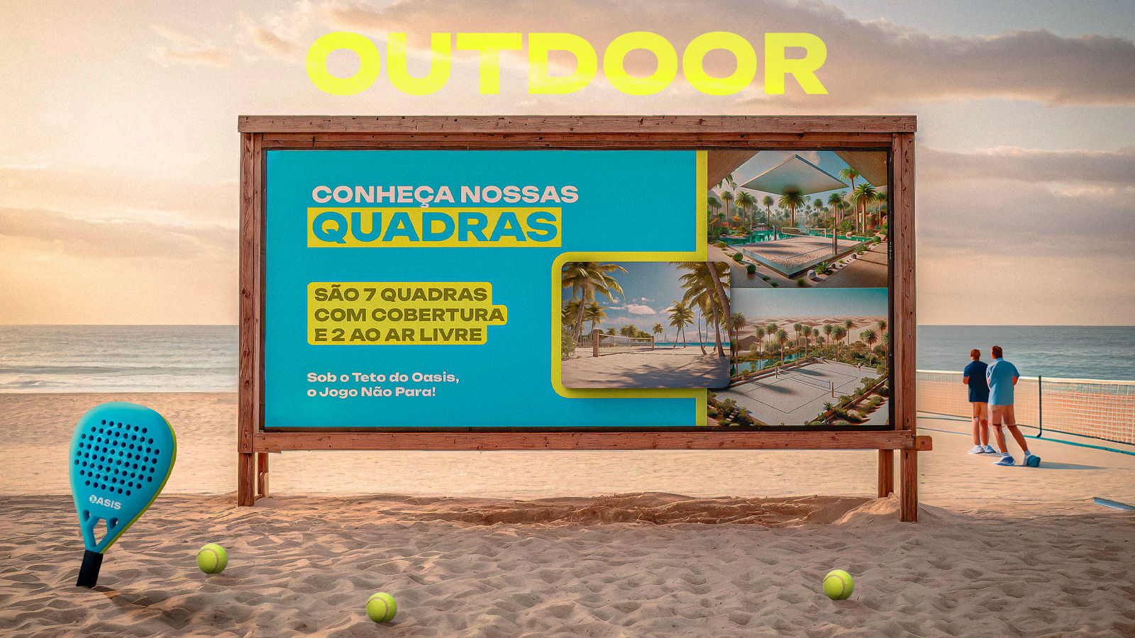 Outdoor na praia apresentando as quadras da Oasis