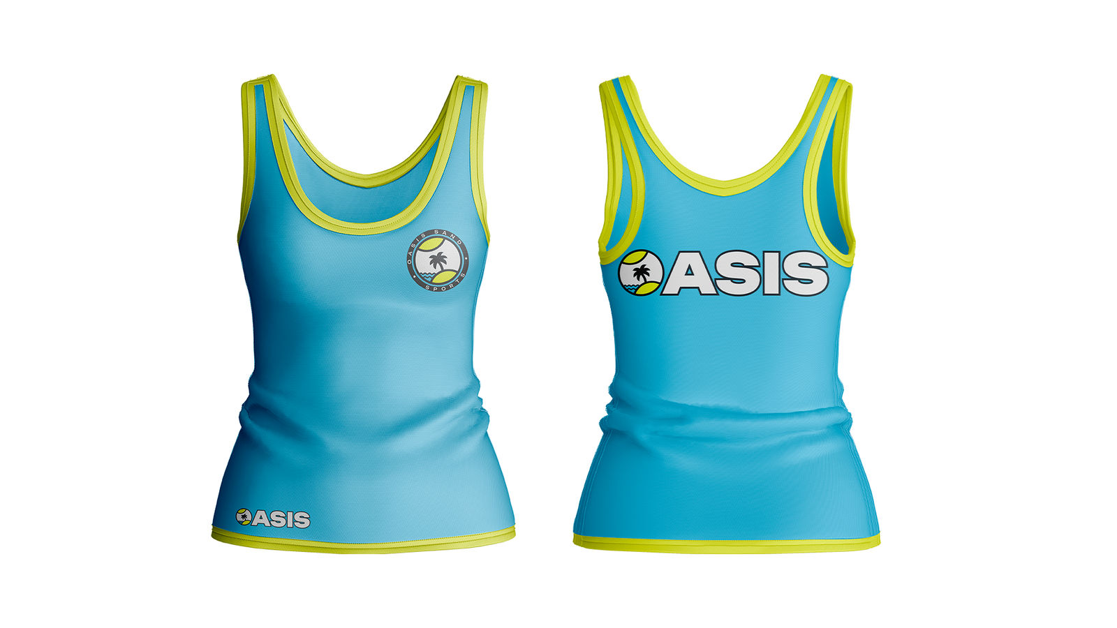 Regata azul com acabamento amarelo, frente e costas