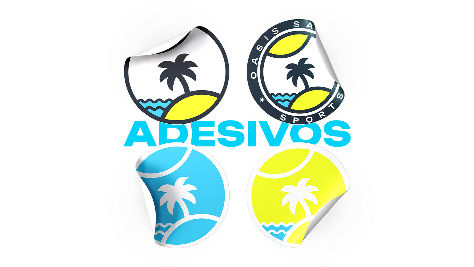 Adesivos com as versões colorida, selo, azul e amarela do símbolo