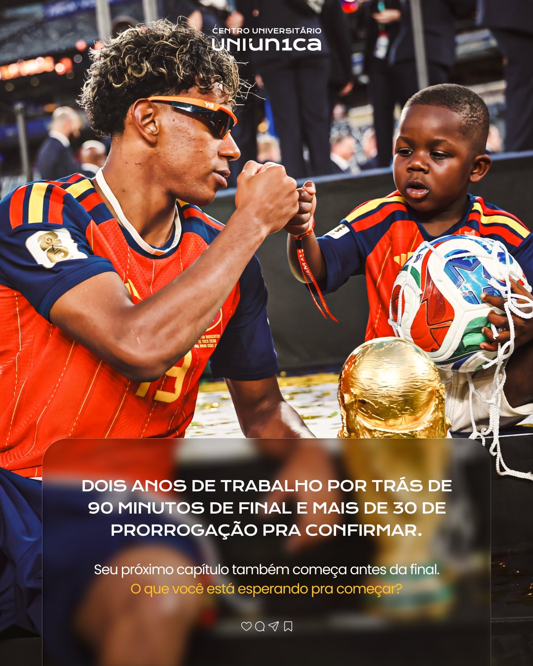 Tela 8: Lamine Yamal cumprimentando uma criança com a taça e a chamada final